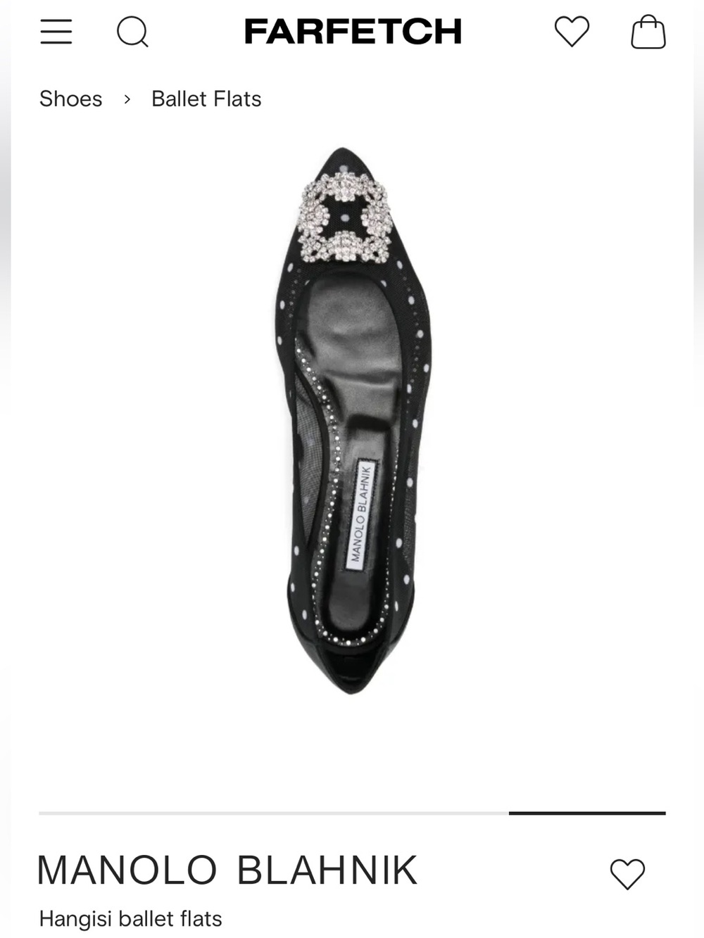 Manolo Blahnik Hangisi Polka-dot Black Pointed Flat Hangisiflat